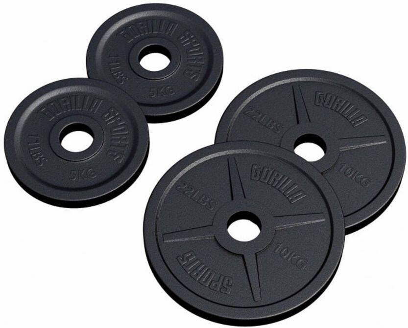 Gorilla Sports Halterschijven 30 kg 2x5+2x10 kg Gietijzer Zwart 50 mm Gewicht