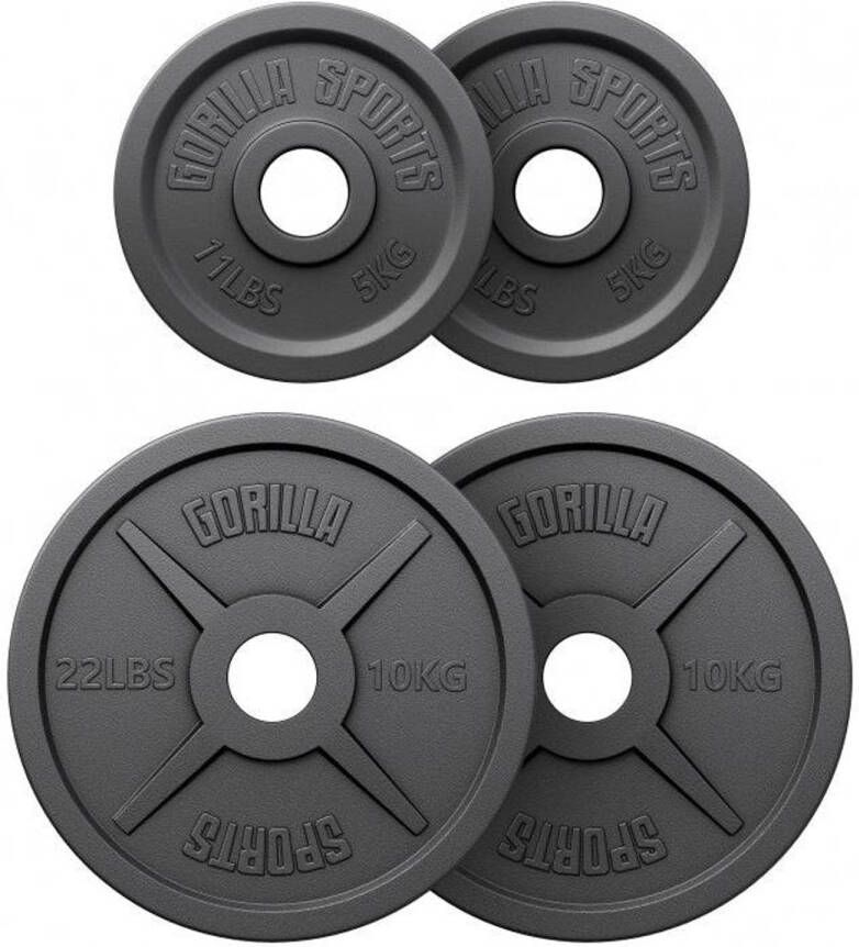 Gorilla Sports Halterschijven 30 kg 2x5+2x10 kg Gietijzer Zwart 50 mm Gewicht