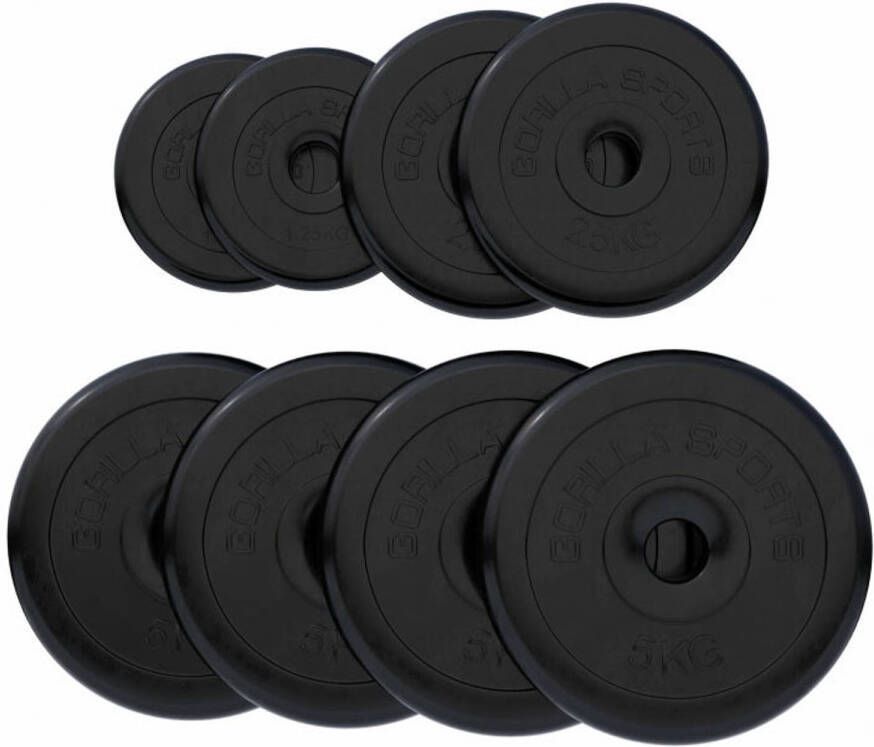 Gorilla Sports Halterschijven Set Bundel 27 5 kg (4 x 5 kg 2 x 2 5 kg & 2 x 1 25 kg) Rubber 30 mm