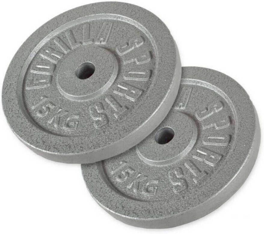 Gorilla Sports Halterschijven Set Bundel 30 kg 2 x 15 kg Gietijzer 30 mm