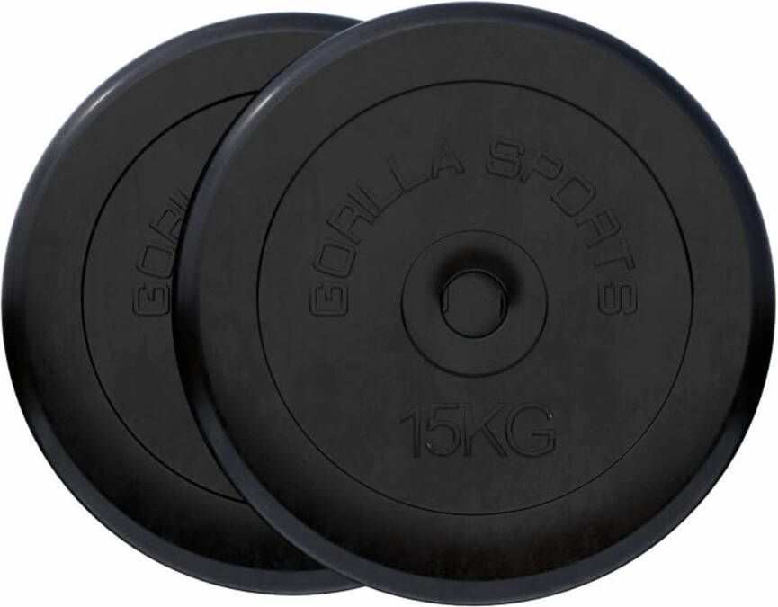 Gorilla Sports Halterschijven Set Bundel 30 kg (2 x 15 kg) Rubber 30 mm