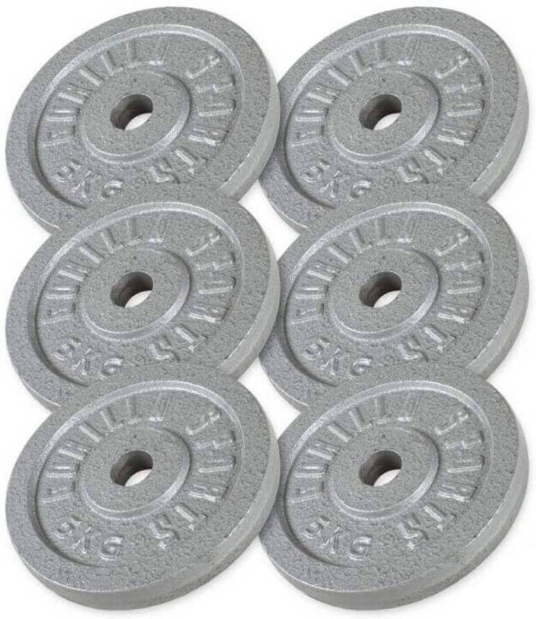 Gorilla Sports Halterschijven Set Bundel 30 kg (6 x 5 kg) Gietijzer 30 mm