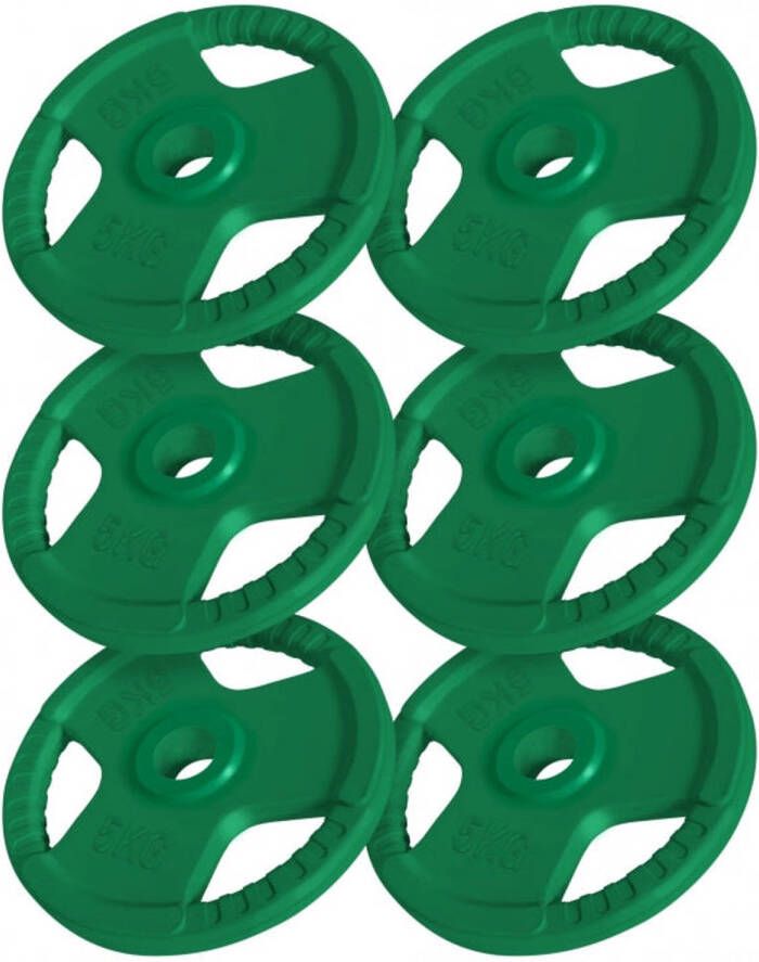 Gorilla Sports Halterschijven Set Bundel 30 kg 6 x 5 kg Gripper Gietijzer Rubber Coating 50 mm