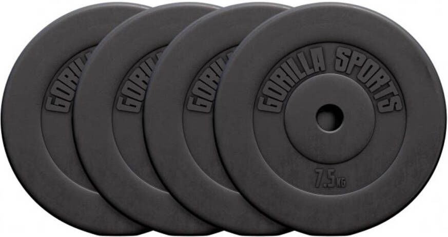 Gorilla Sports Halterschijven Set Bundel 4 x 7 5 kg Kunststof 30 mm