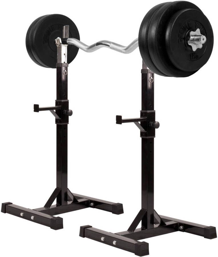 Gorilla Sports Haltersteunen met 35 kg halterset Squat Rek Halter met Gewichten Verstelbaar