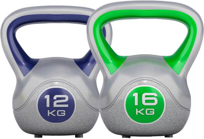 Gorilla Sports Kettlebell Set Kunststof Trendy 12 kg & 16 kg Set van 2