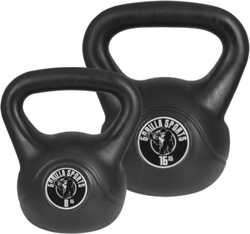 Gorilla Sports Kettlebells Kunststof 18 kg & 16 kg Set van 2