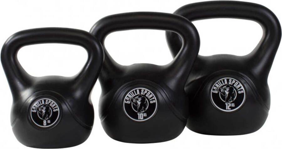 Gorilla Sports Kettlebells Kunststof 8 kg 10 kg & 12 kg Set van 3