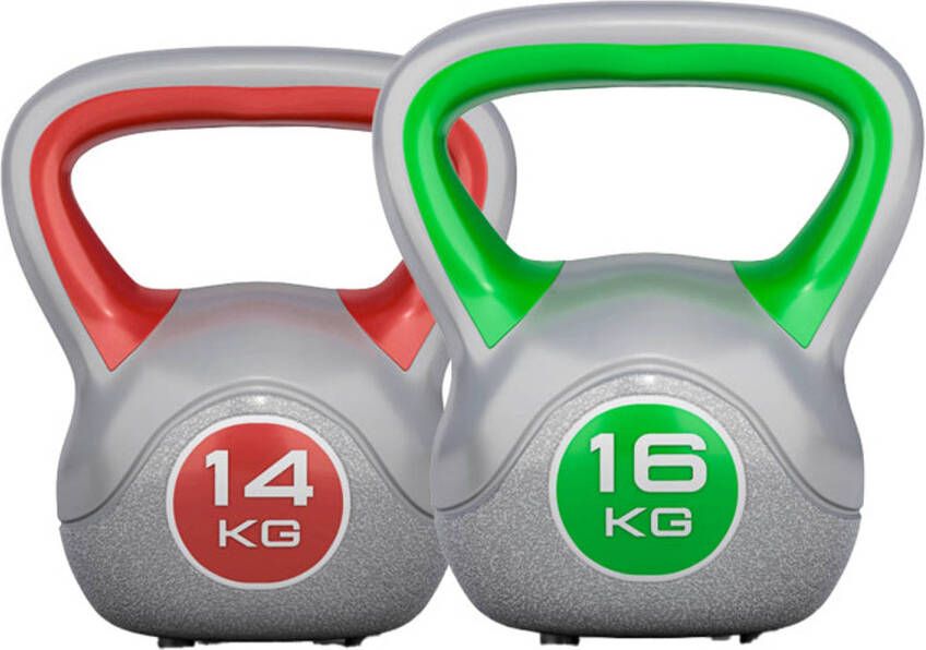 Gorilla Sports Kettlebells Kunststof Trendy 14 kg & 16 kg Set van 2