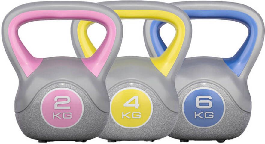 Gorilla Sports Kettlebells Kunststof Trendy 2 4 & 6 kg Set van 3