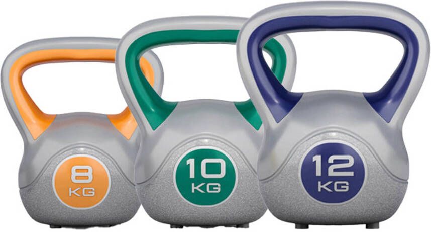 Gorilla Sports Kettlebells Kunststof Trendy 8 kg 10 kg & 12 kg Set van 3