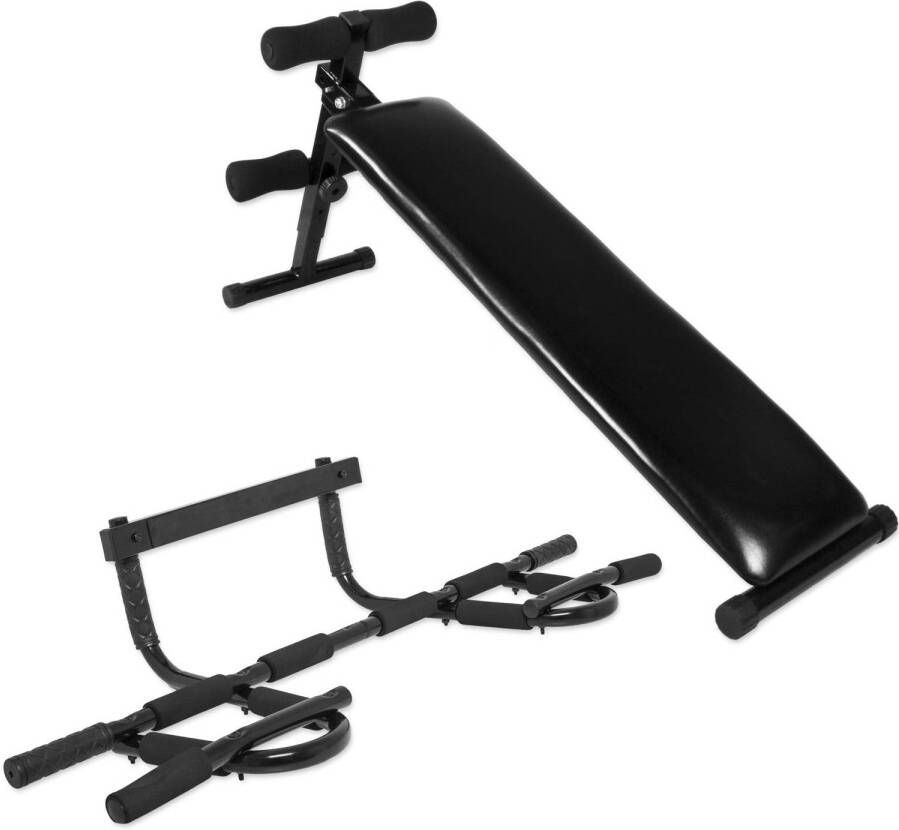 Gorilla Sports Set Buikspierbank met Optrekstang Sit ups Pull ups Zwart