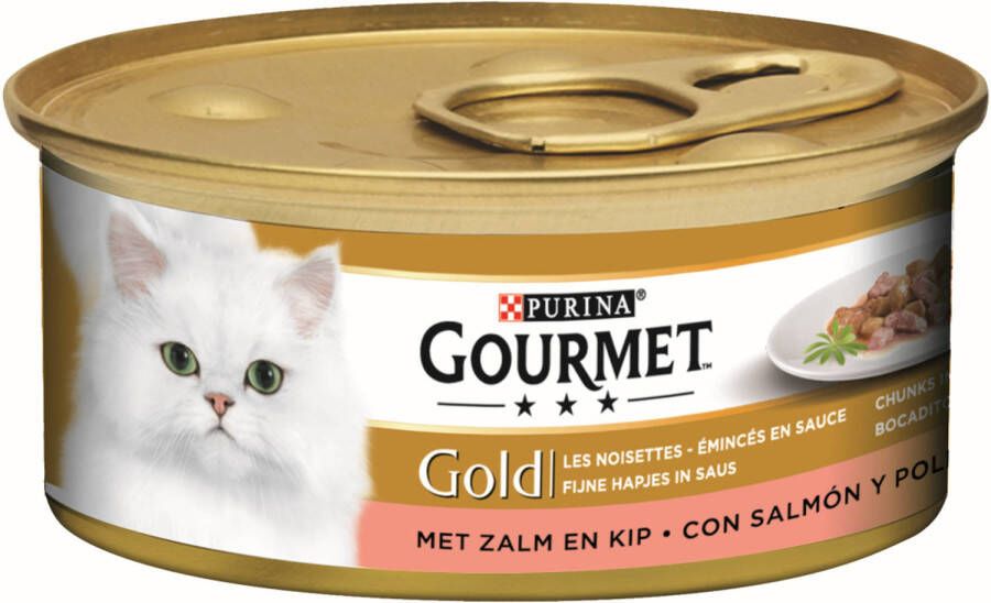 Gourmetmaxx Gourmet Gold fijne hapjes in saus met zalm en kip 85g kattenvoer