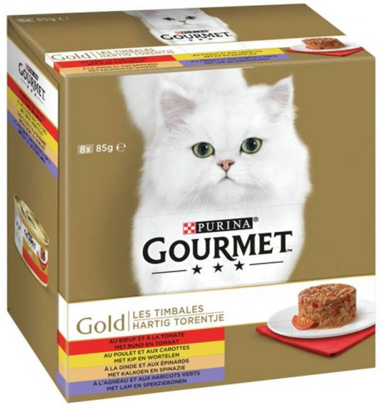 Gourmetmaxx Gourmet Gold hartig torentje met rund en tomaat met kip en wortelen met kalkoen en spinazie met lam en sperziebo...