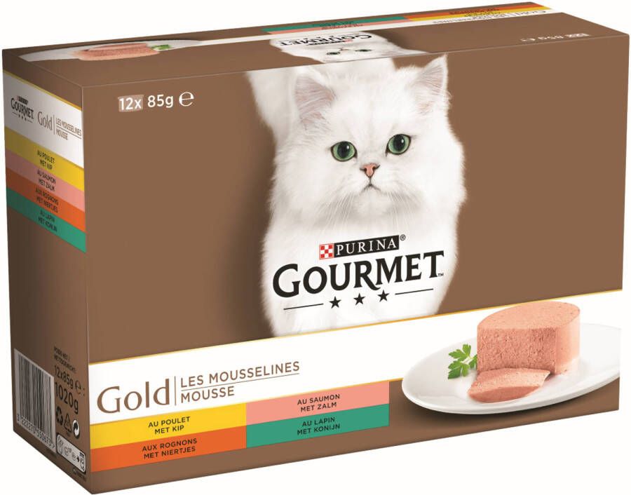 Gourmetmaxx Gourmet Gold mousse met kip met zalm met niertjes met konijn 12x85g kattenvoer