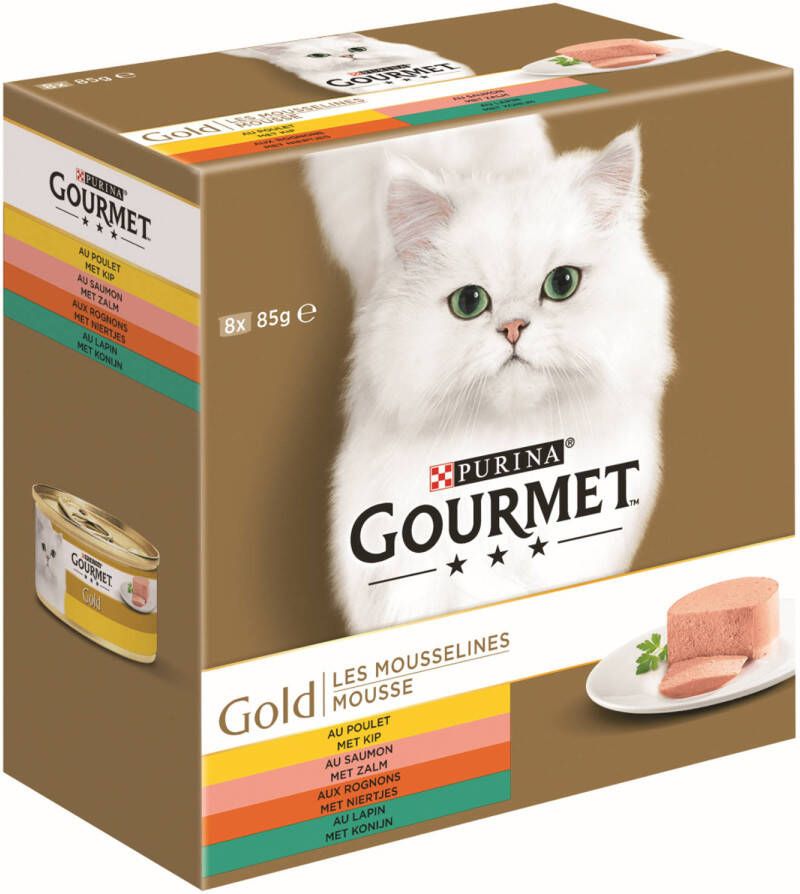 Gourmetmaxx Gourmet Gold mousse met kip met zalm met niertjes met konijn 8x85g kattenvoer