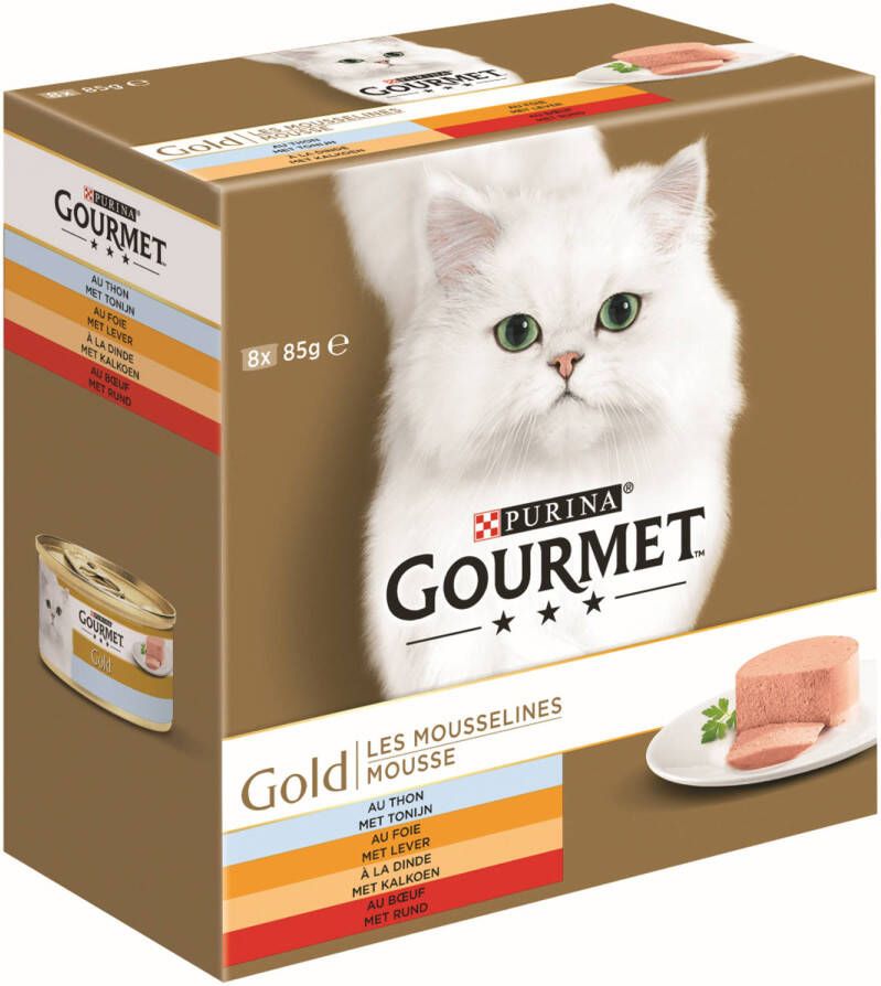 Gourmetmaxx Gourmet Gold mousse met tonijn met lever met kalkoen met rund 8x85g kattenvoer