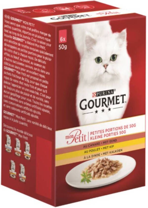 Gourmetmaxx Gourmet Mon petit kleine porties met eend met kip met kalkoen 6x50g kattenvoer