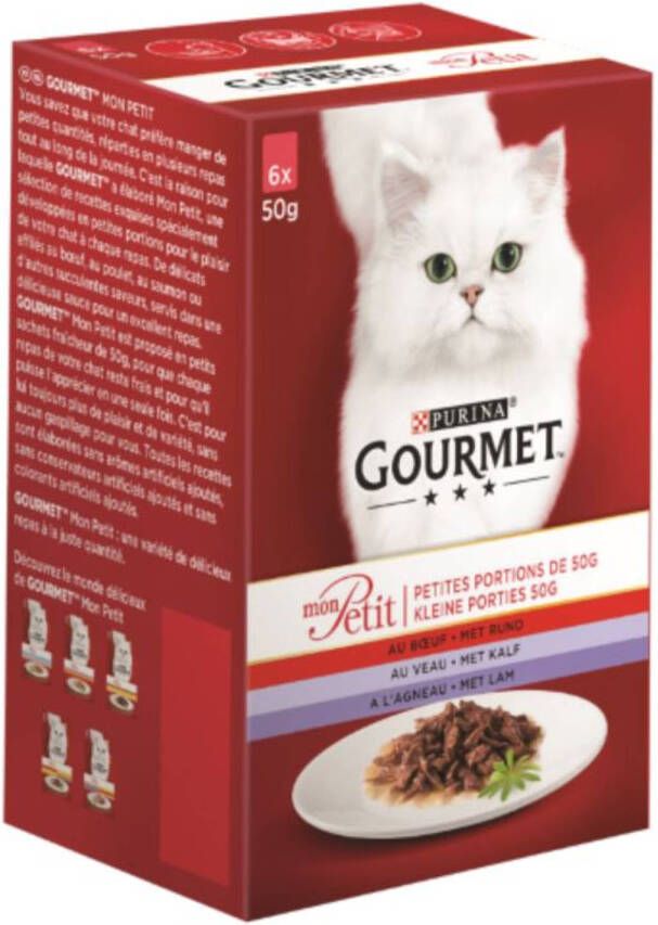 Gourmetmaxx Gourmet Mon petit kleine porties met rund met kalf met lam 6x50g kattenvoer