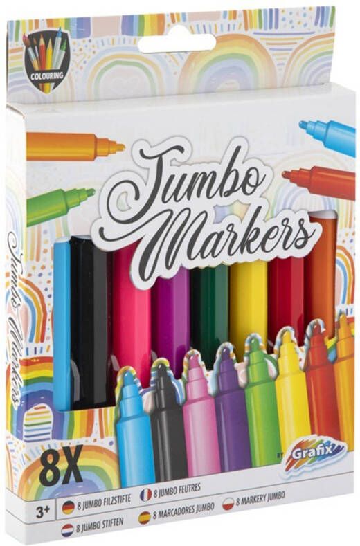 Grafix 8x Jumbo stiften markers in diverse kleuren Hobby viltstiften