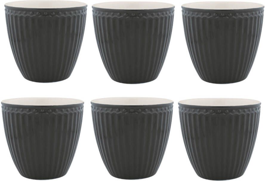 GreenGate Set van 6x Stuks Beker (latte cup) Alice donkergrijs 300 ml Ø 10 cm