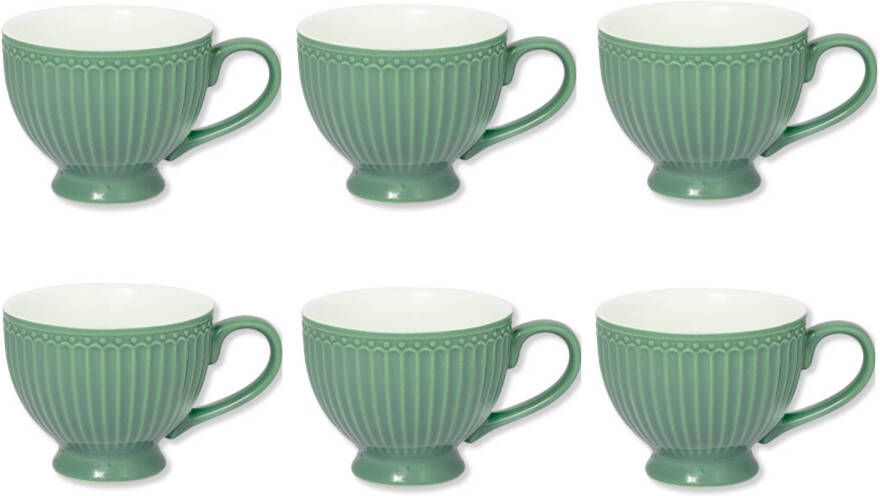 GreenGate Theekoppen set 6x Theekop Alice Dusty Groen (400ml) Theemok groot