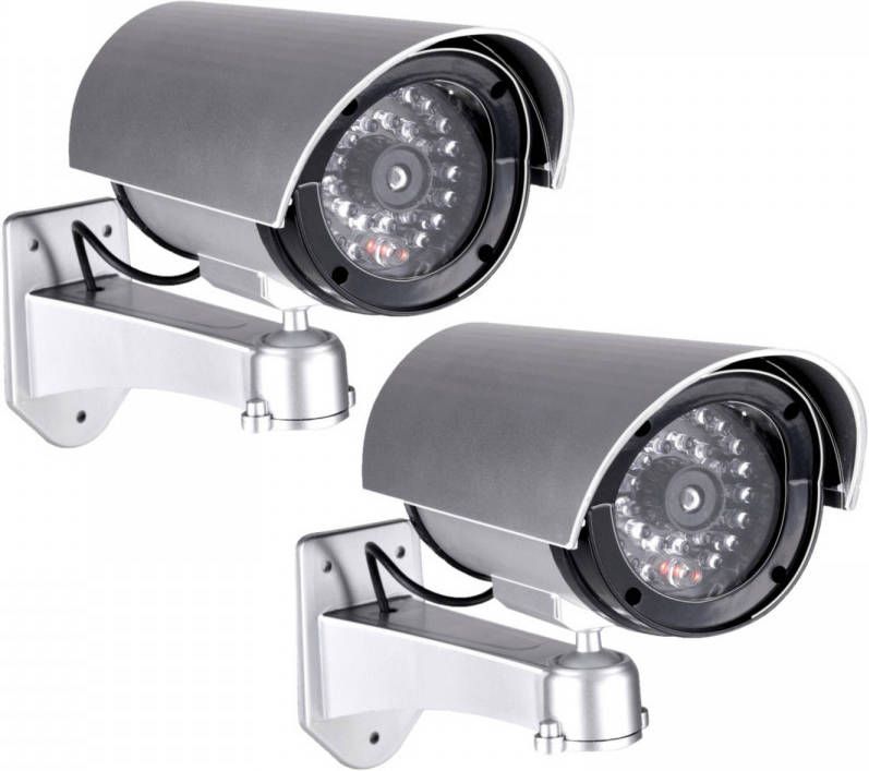 Grundig Pakket van 2x stuks dummy beveiligingscameras met LED 11 x 8 x 17 cm Dummy beveiligingscamera