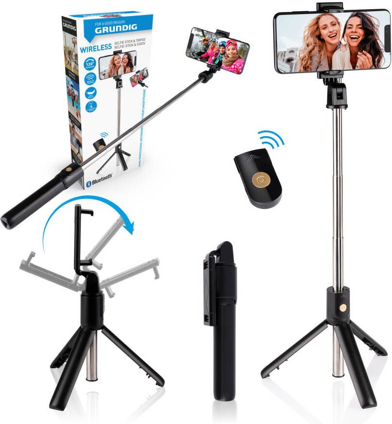 Grundig Selfie Stick en Tripod met Bluetooth Afstandsbediening Smartphones 58 tot 100MM Kunststof Zwart