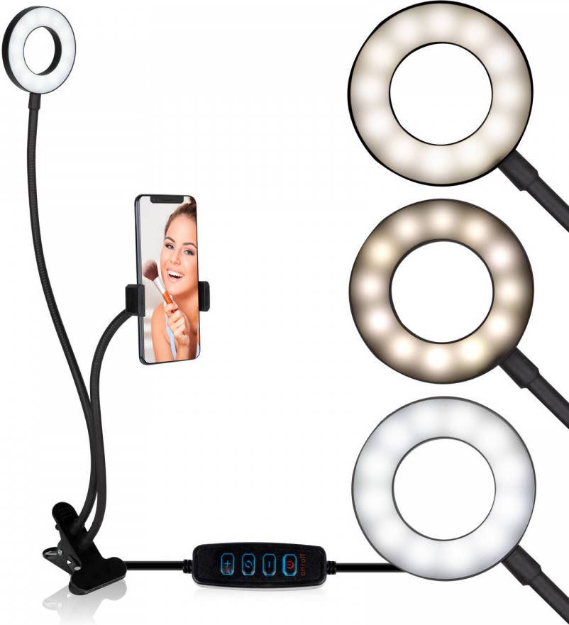 Grundig Selfie Studio Ringlamp Ringlight Ringlicht Selfie Lamp Social Media en Vlogs met Tafelklem