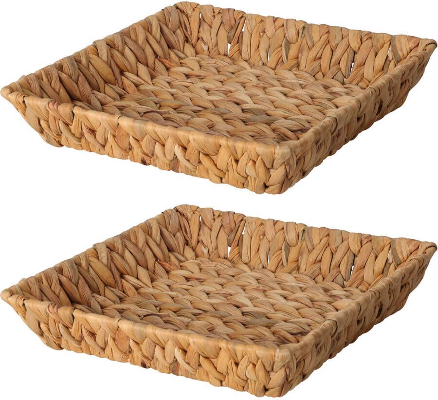 H&S Collection Broodmand 2x gevlochten riet naturel 29 x 29 x 6 cm broodmand