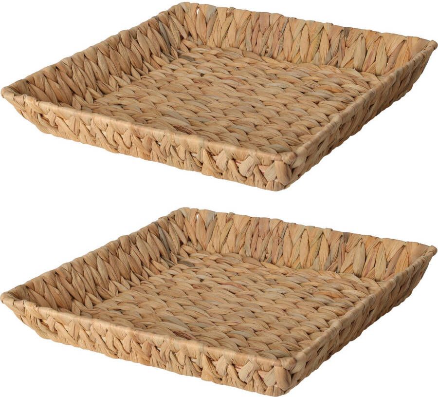 H&S Collection Broodmand 2x gevlochten riet naturel 34 x 34 x 6 cm broodmand