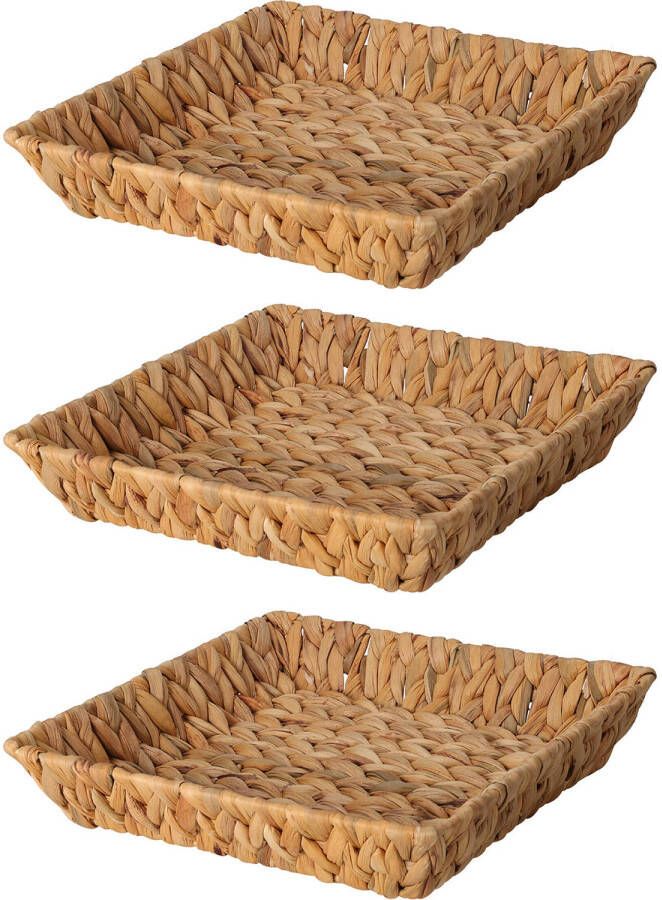 H&S Collection Broodmand 3x gevlochten riet naturel 29 x 29 x 6 cm broodmand