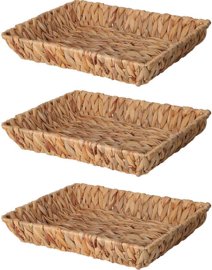 H&S Collection Broodmand 3x gevlochten riet naturel 33 x 25 x 6 cm broodmand