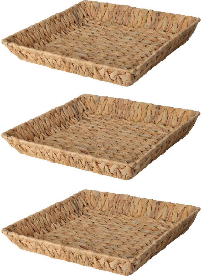 H&S Collection Broodmand 3x gevlochten riet naturel 34 x 34 x 6 cm broodmand