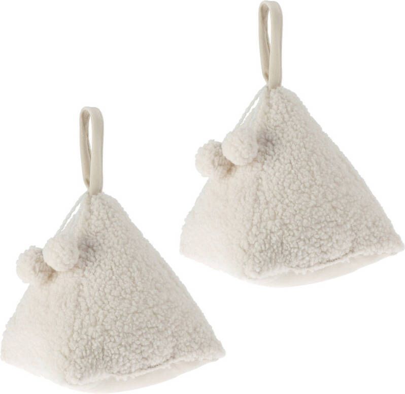 H&S Collection Deurstopper Teddy 2x wit 17 x 17 x 16 cm polyester met verplaats lus Deurstoppers