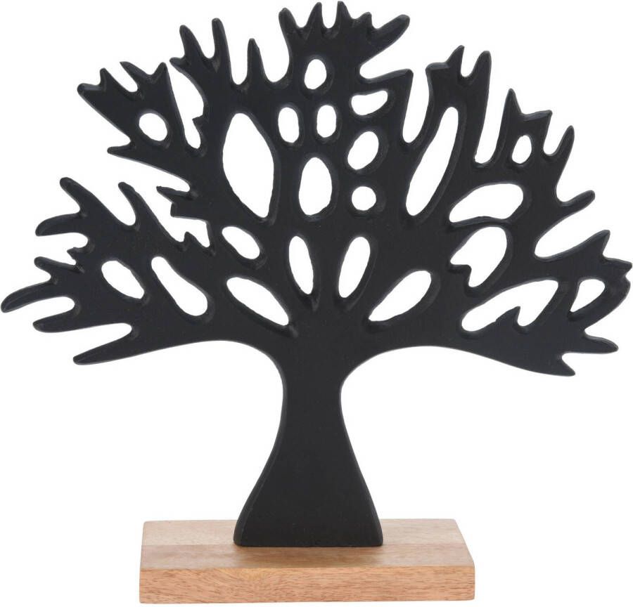 H&S Collection HS Collection Decoratie levensboom Tree of Life aluminium mango hout 27 x 25 cm zwart Beeldjes