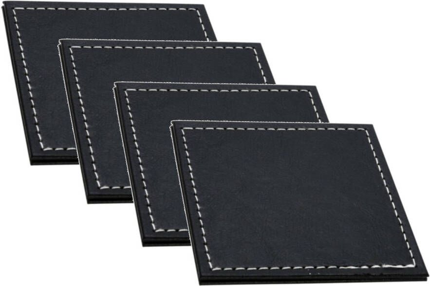 H&S Collection Onderzetters voor glazen 8x zwart kunstleder 10 x 10 cm Glazenonderzetters