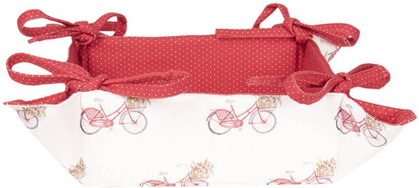 HAES deco Broodmand formaat 35x35x8 cm kleuren Rood Roze Wit van 100% Katoen Collectie: Red Bicylcle