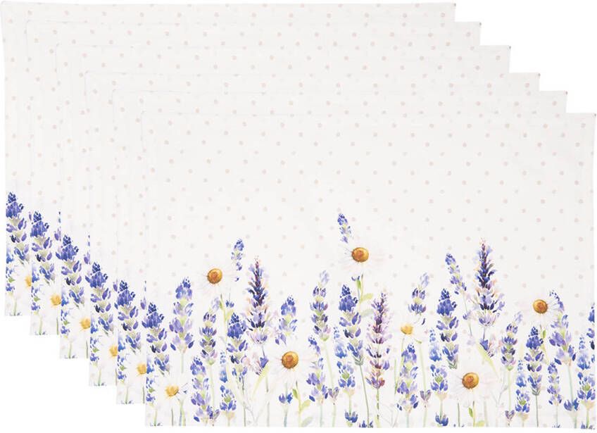 HAES deco Set van 6 Placemats 48x33 cm 100% Katoen Lavender Field