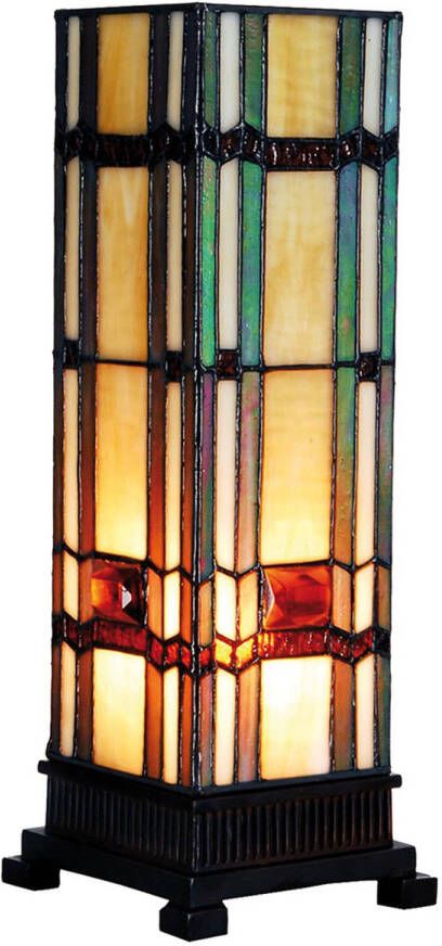 HAES deco Tiffany Tafellamp 12x12x35 cm Beige Groen Glas Rechthoek Tiffany Bureaulamp Tiffany Lampen