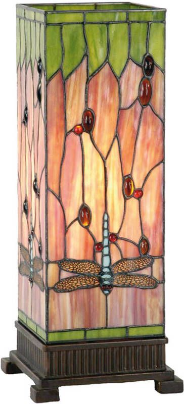 HAES deco Tiffany Tafellamp 18x18x45 cm Rood Groen Glas Rechthoek Libelle Tiffany Bureaulamp Tiffany Lampen Glas in Lood