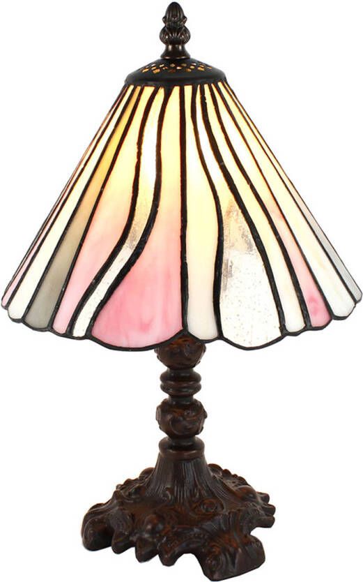 HAES deco Tiffany Tafellamp Ø 20x34 cm Roze Beige Glas Kunststof Tiffany Bureaulamp Tiffany Lampen Glas in Lood