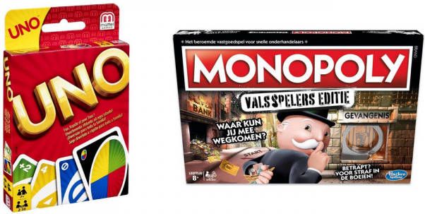 Hasbro Spellenbundel Bordspellen 2 Stuks UNO & Monopoly Valsspelerseditie