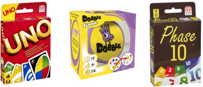 Hasbro Spellenbundel Bordspellen 3 Stuks Uno & Dobble Classic & Phase 10