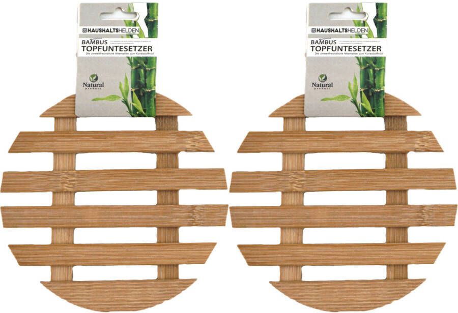 Haushalt shelden pannenonderzetters 2x rond D17 cm bamboe hout Panonderzetters