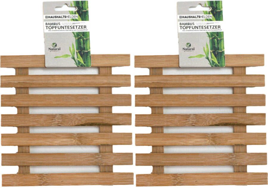 Haushalt shelden pannenonderzetters 2x vierkant D17 cm bamboe hout Panonderzetters