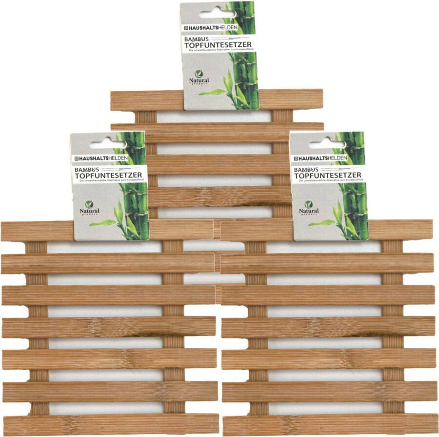 Haushalt shelden pannenonderzetters 3x vierkant D17 cm bamboe hout Panonderzetters