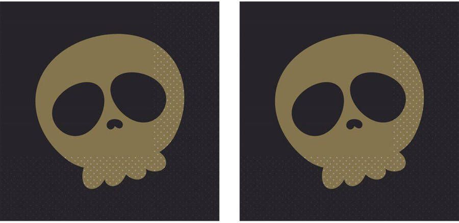 Haza Original Halloween horror doodshoofd schedel servetten 40x zwart papier 33 cm Feestservetten