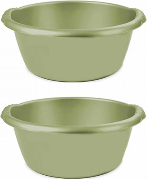 Hega Hogar 2x stuks groene afwasbak afwasteil rond 15 liter 42 cm Afwasbak