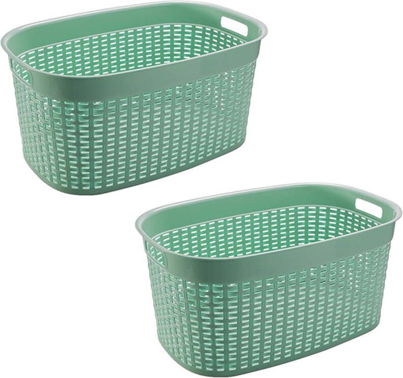 Hega Hogar Rotan line wasmand 2x mintgroen inhoud 44 liter kunststof 58 x 39 x 27 cm Wasmanden